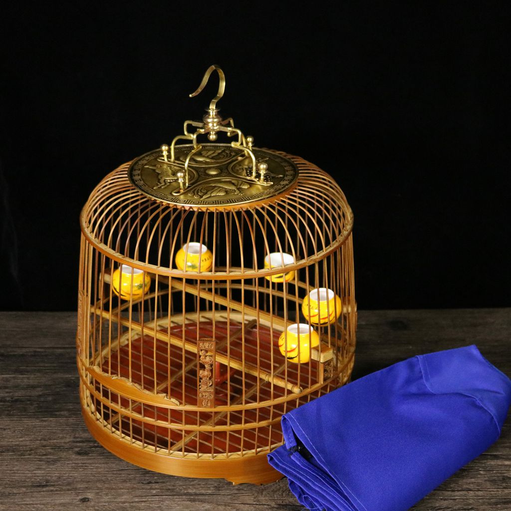 老竹紫竹瓜皮笼拆卸圆笼绣眼贝子黄雀靛颏玉鸟文鸟竹制小鸟笼 单笼无