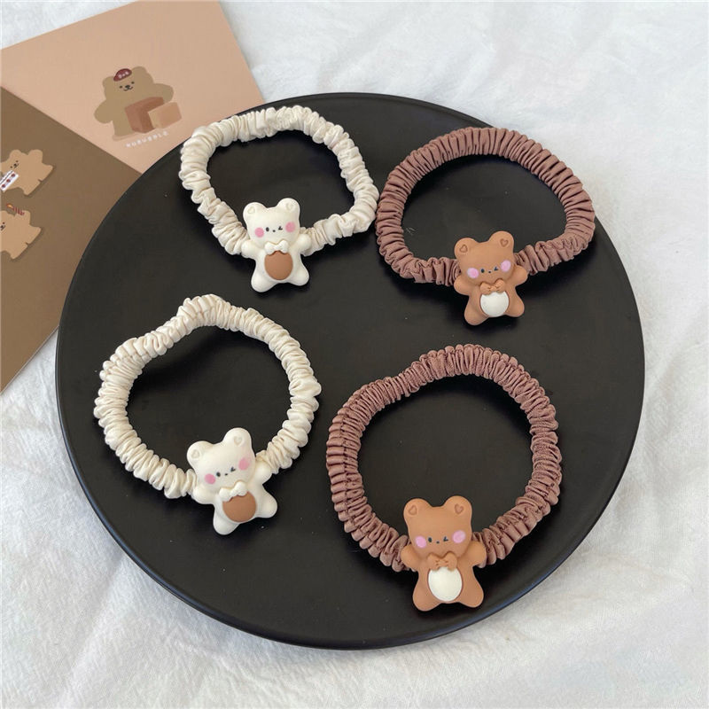 奶茶色小熊头绳原创闺蜜男朋友皮筋简约可爱卡通饰大肠圈hn咖色熊圈