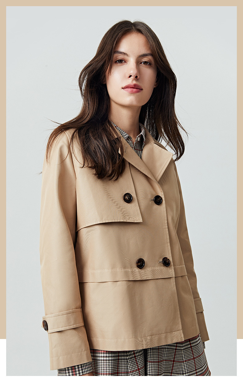 hush puppies暇步士女装2021秋新宽松休闲短款风衣外套hj-21521d 196