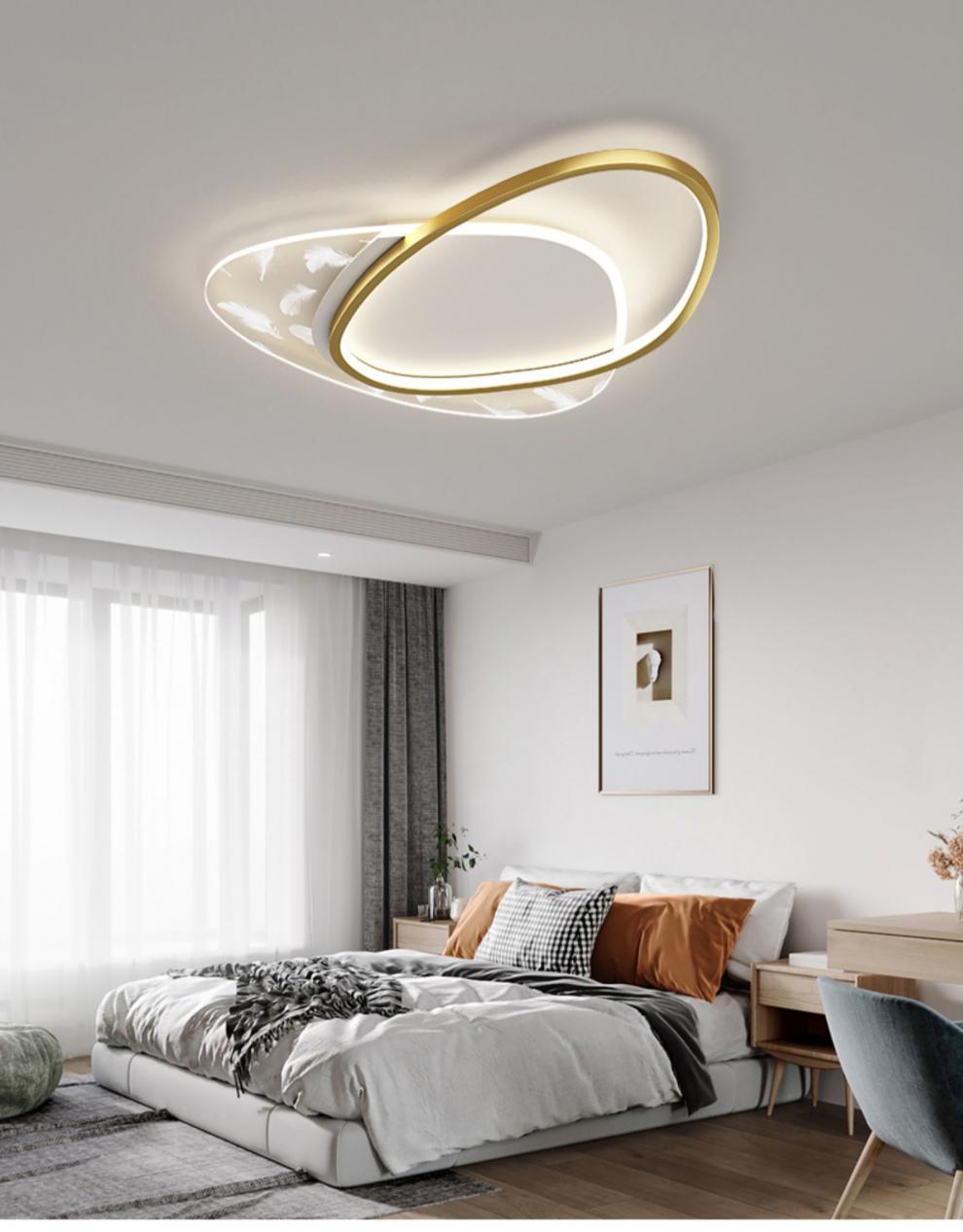 上夏新款羽毛卧室灯吸顶灯轻奢房间灯饰温馨浪漫婚房北欧灯具现代简约