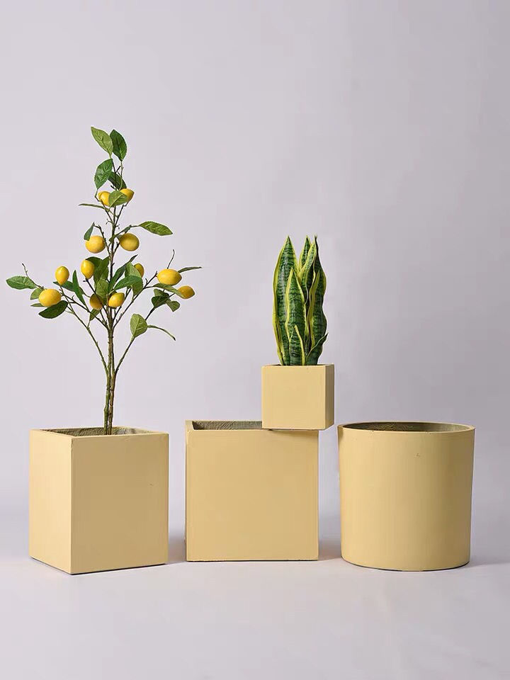 简约时尚北欧水泥花盆风格黑白色彩园林种植多种色彩落地大花盆白色正