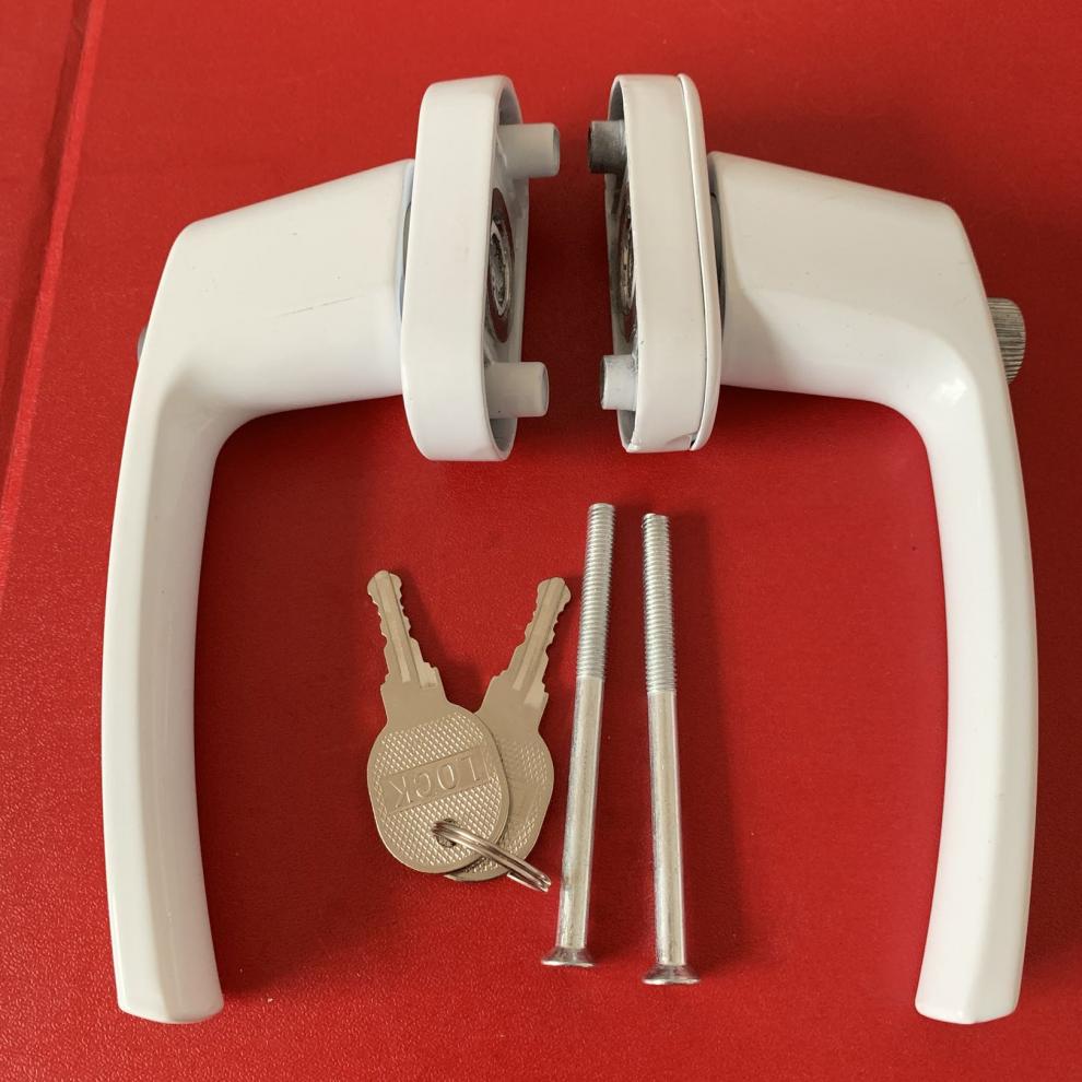 对开传动执手对穿把手带锁带保险平开门窗五金配件塑钢锁门锁