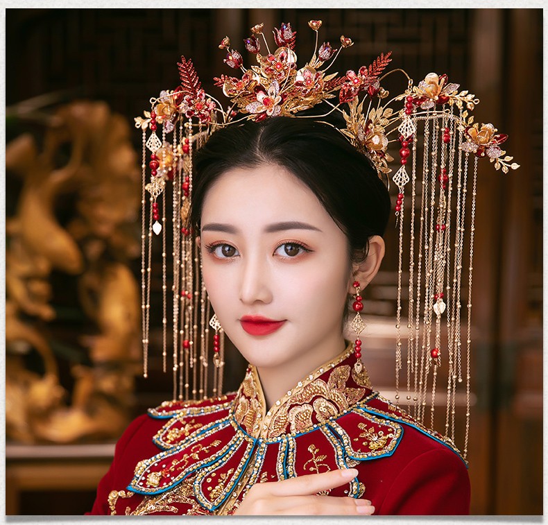fakman秀禾头饰新娘2021新款简单大方凤冠长流苏古装中式结婚发饰服