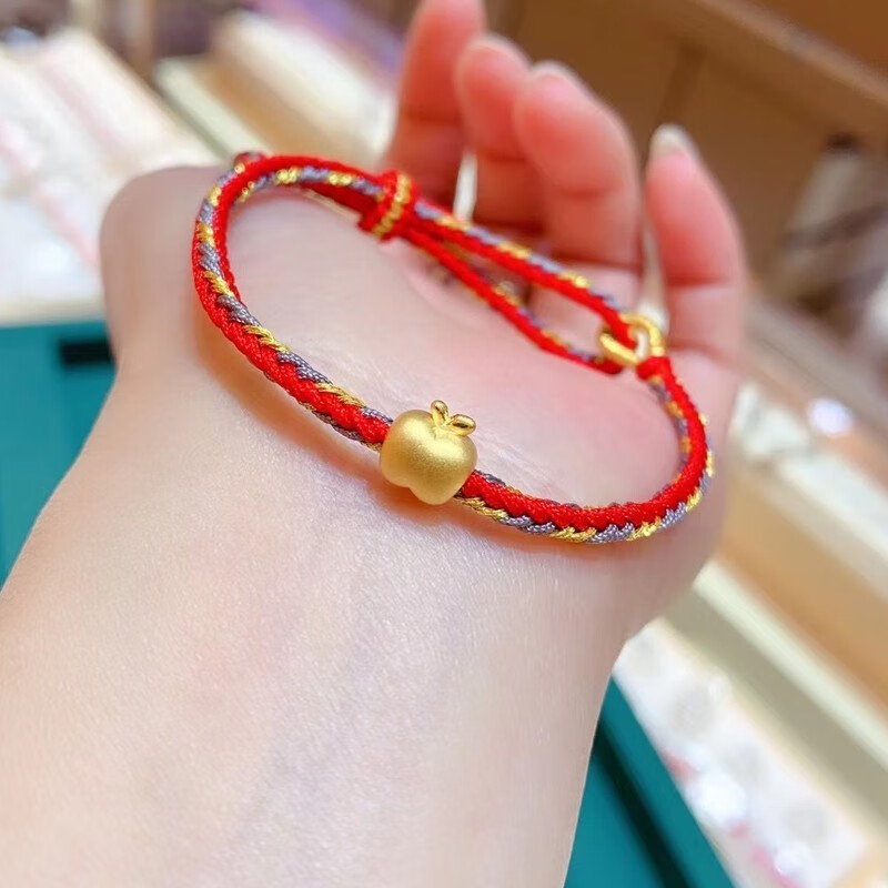 老凤凰黄金苹果手链女编织999足金新款手绳送女朋友情人节礼物送女友
