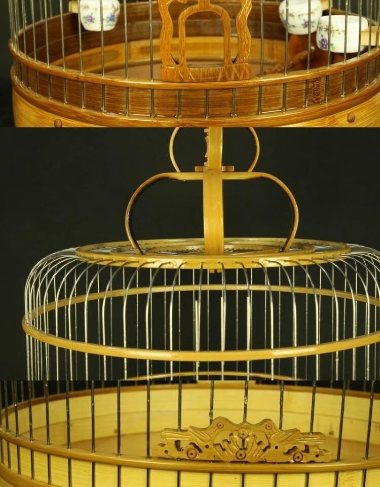 不锈钢笼条百灵鸟笼凤头百灵云燕云雀沙百灵竹制鸟笼全套配置雕花单顶
