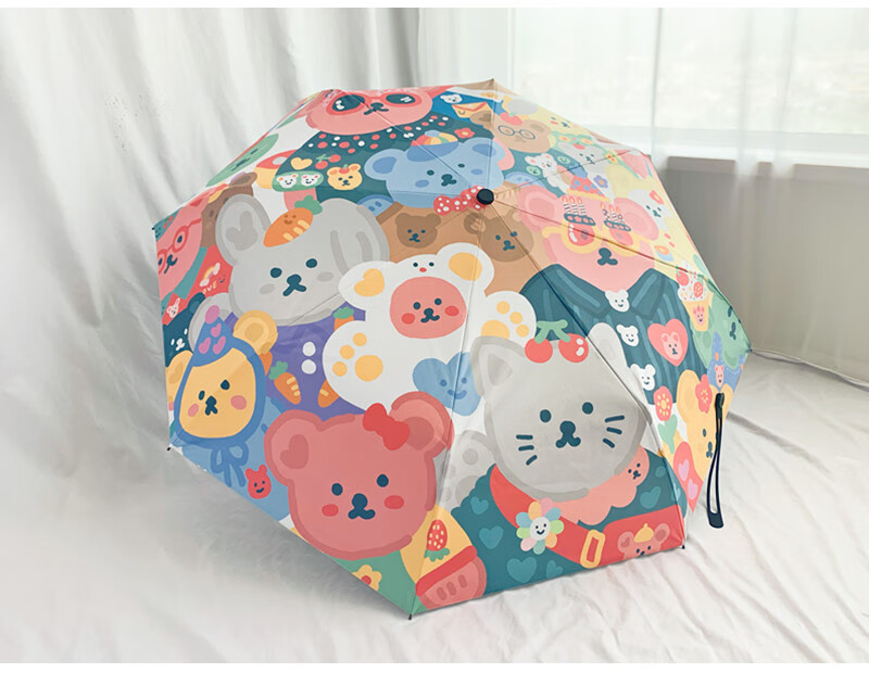 小熊雨伞透明插画师手作可爱小熊自动防风折叠晴雨伞迷你太阳伞 插画