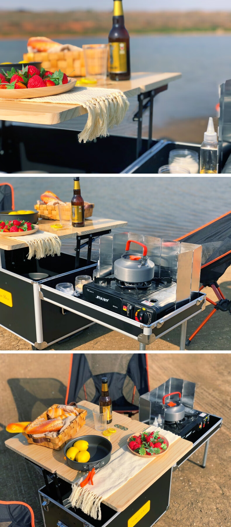 户外车载移动厨房折叠便携露营野餐茶桌储物收纳箱带轮多功能拓展加高
