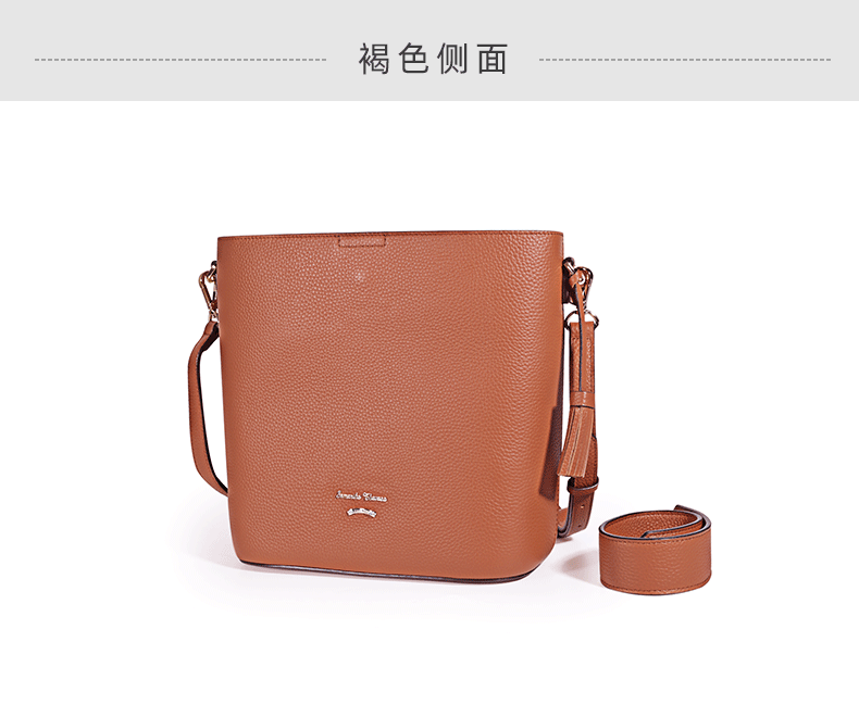 samantha牛皮包包女包时尚百搭单肩包女休闲大容量水桶包斜挎手提包