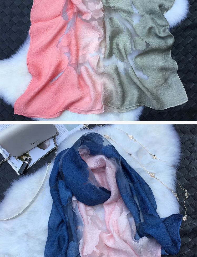 丝巾女士百搭欧根纱剪花丝巾新款千鸟格围巾披肩长款秋春季多用纱巾