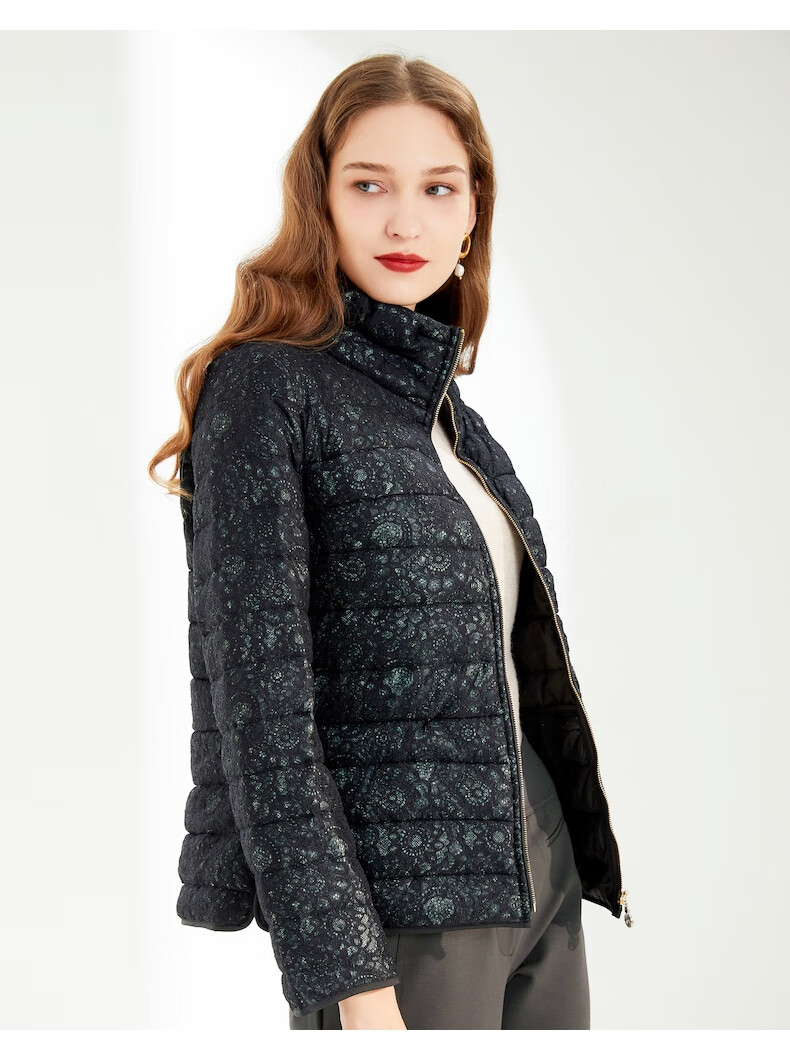 沐兰小众蕾丝棉服2021冬季新款女士烧花显瘦立领拉链棉衣短款外套
