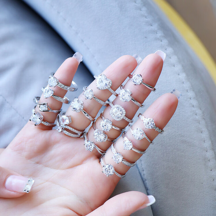 925银戒指女 新款韩版方包一克拉莫桑钻戒 微镶四爪空托戒指批发mhfdo