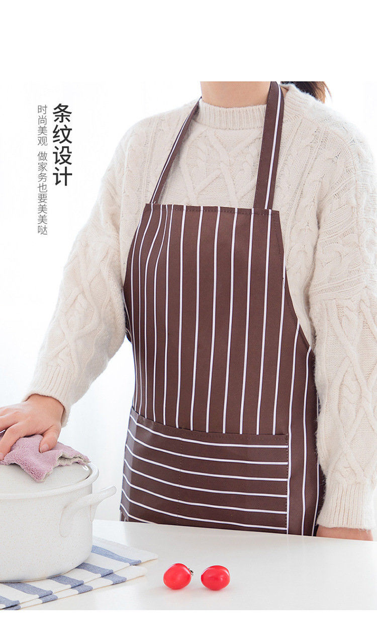 家用全棉围裙男士咖啡店防水防油工作围裙厨房条纹做饭半身围裙女