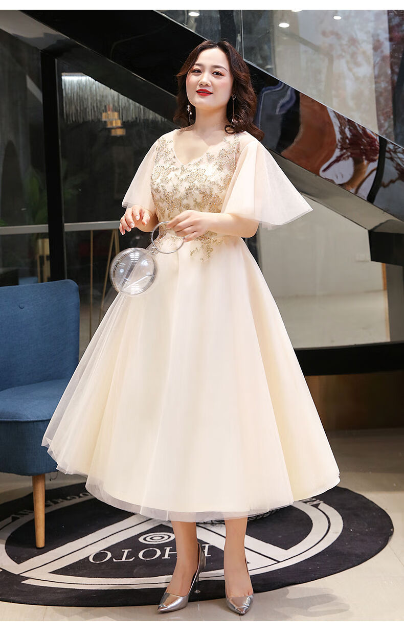 伴娘裙大码胖mm200斤仙气质学生主持人宴会小个子姐妹团晚礼服夏香槟