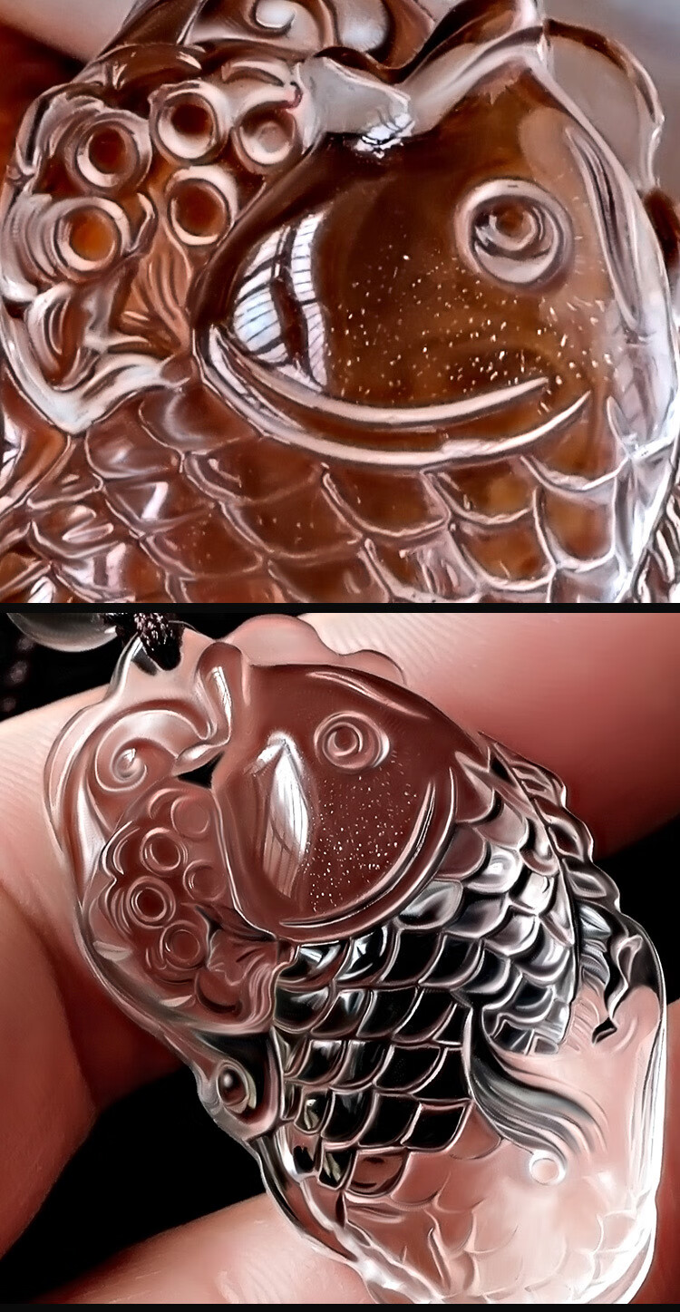 保真天然白水晶文昌鱼吊坠男女鲤鱼项坠学生精雕礼物项链挂件半珠链款