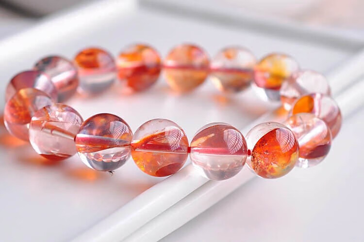 轩野鸩羽幽灵手链天然红胶花火凤凰水晶大颗粒1314mm手串红黄男女款