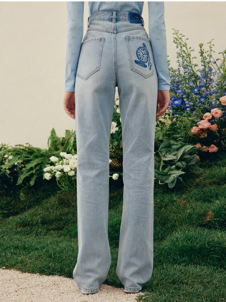 teenieweenie小熊牛仔裤高腰直筒裤长裤宽松韩版显瘦复古女春夏款tttj