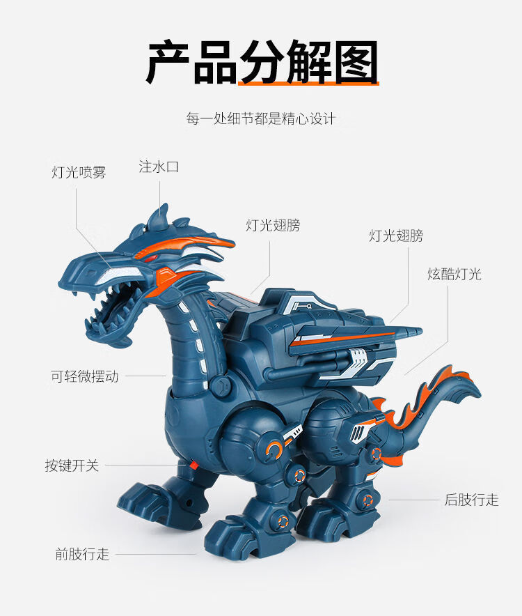 电动机械恐龙玩具仿真动物玩具恐龙模型多功能声光玩具灰色机械战龙无
