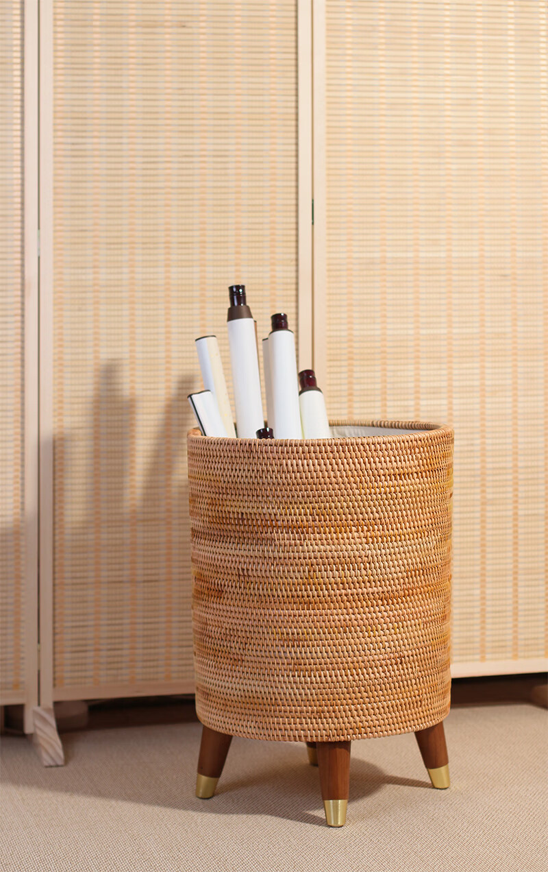 支持小米mi同款书画收纳缸藤编草编废纸篓中式书房卷轴画书画字画收纳