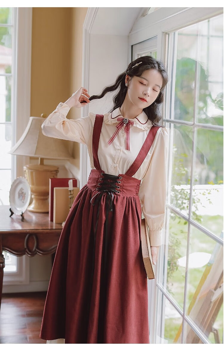 学生乐 中学生主持人服装女少女演讲比赛朗诵演出连衣裙礼服初高 红色