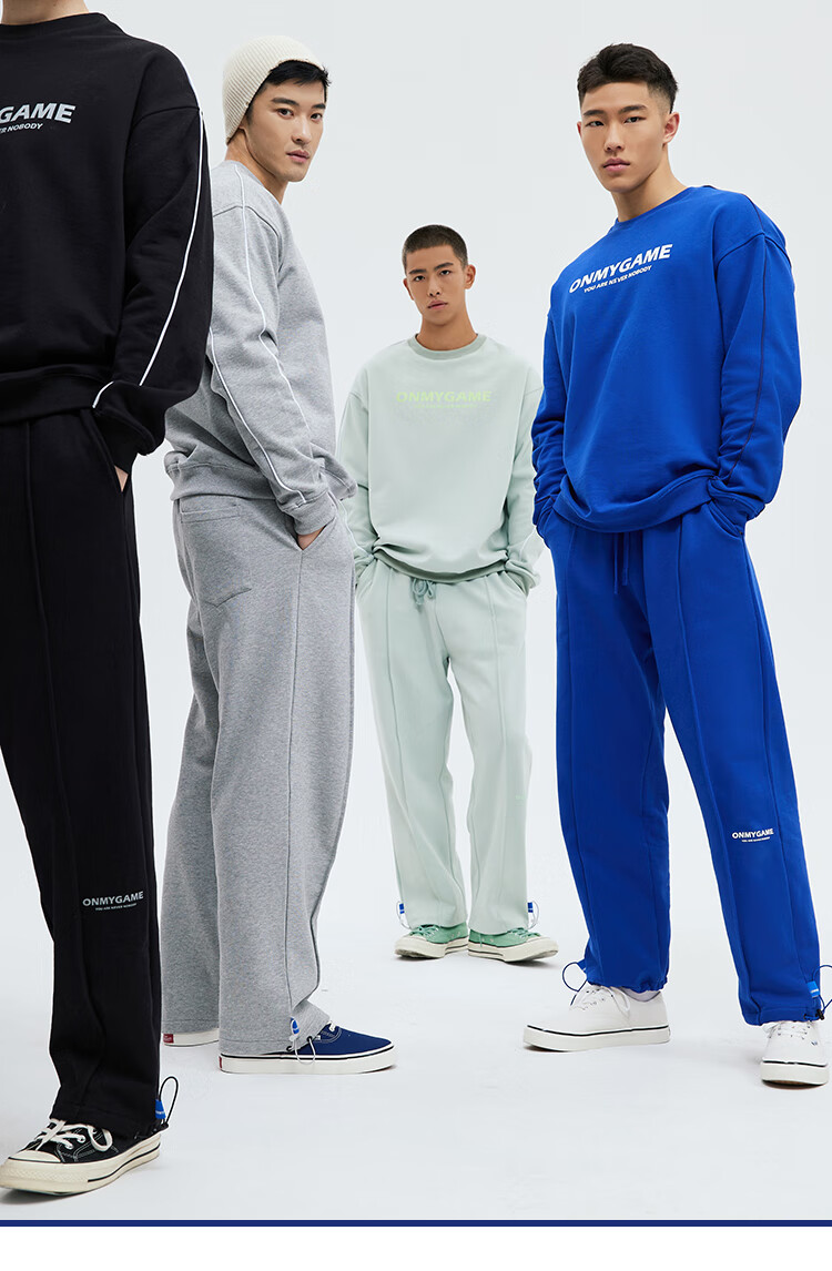 omg潮牌 秋冬季印花无帽运动卫衣男宽松圆领休闲长袖美式套头衫 绿色