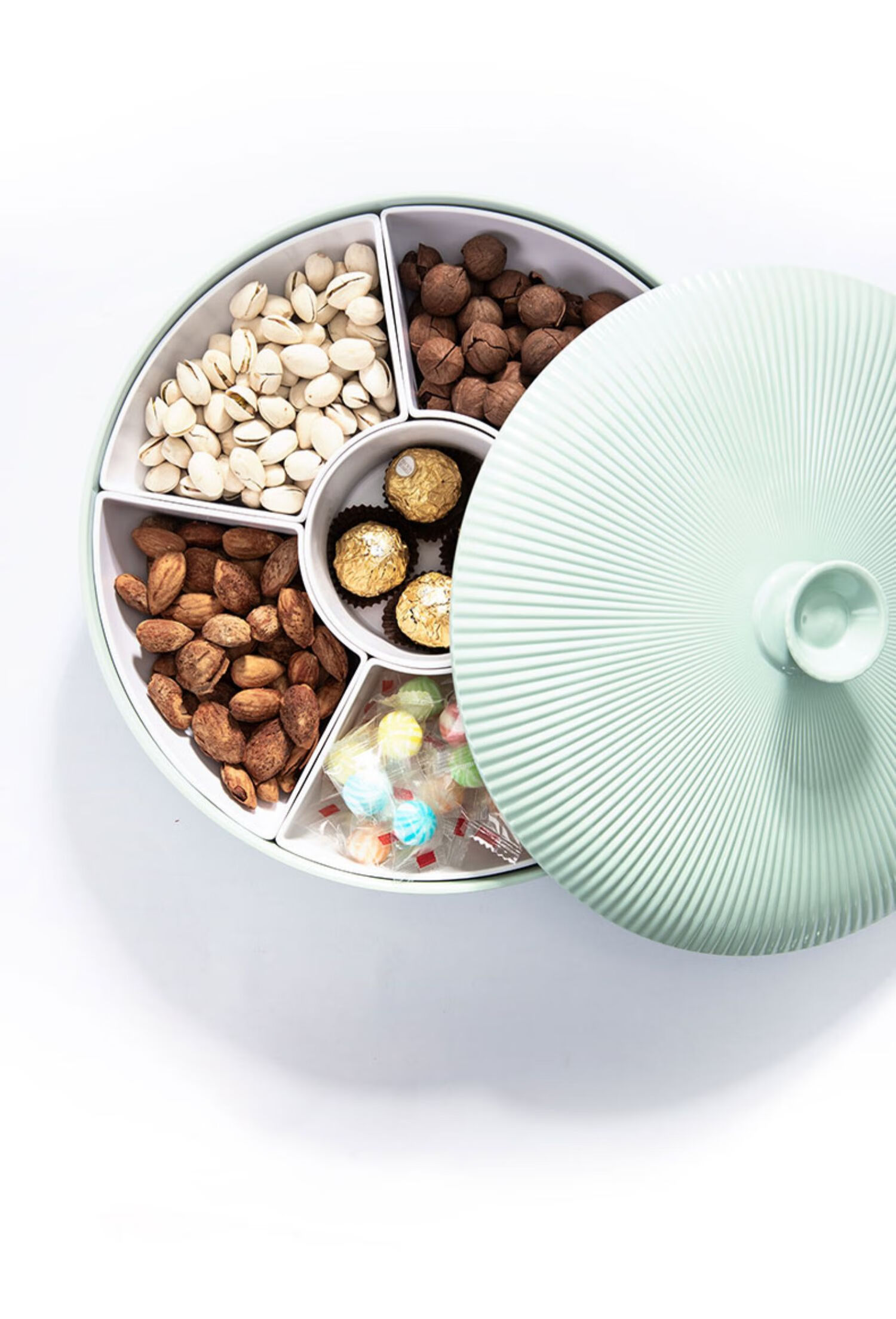 家用客厅创意果盘分格带盖干果盒糖果盒北欧干果盘坚果零食收纳盒时尚