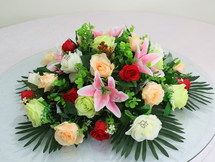 驰诺餐桌中间摆件餐桌花摆圆酒店餐台装饰花大圆桌中间转盘摆花餐厅桌