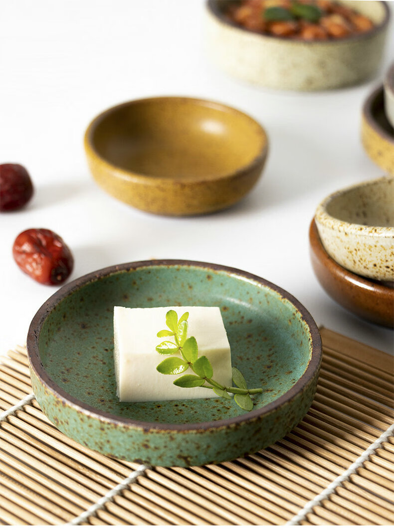 蘸酱碟粗陶小碟子复古蘸料蘸酱碟家用醋碟调味碟酱油碟咸菜圆碟 钵形