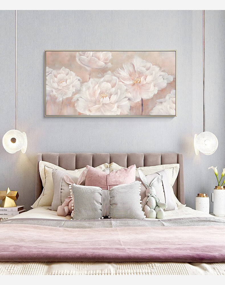 旭泽纯手绘油画定制美式简约挂画田园壁画客厅卧室餐厅抽象花卉横版