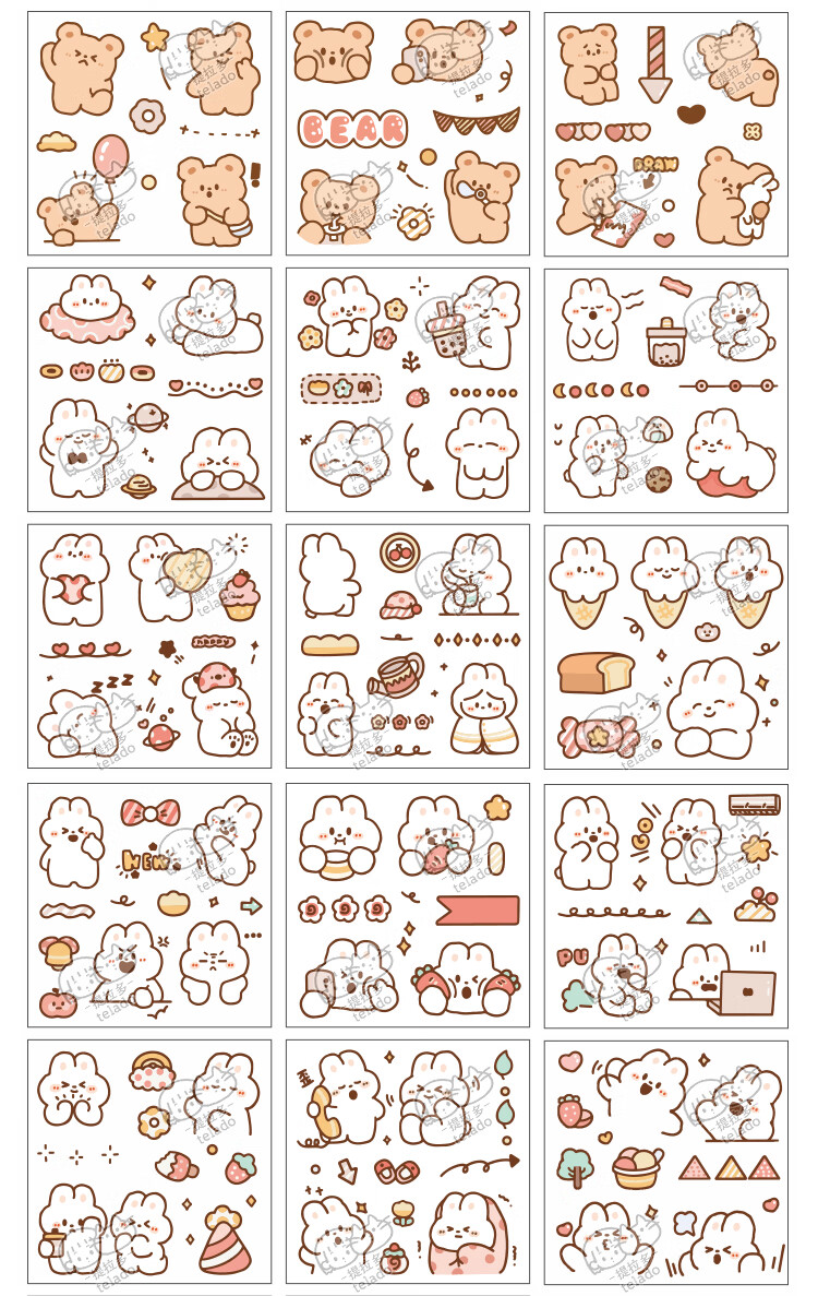 贴纸pet透明防水手帐素材套装粘贴装饰小图案卡通儿童可爱女孩ins风