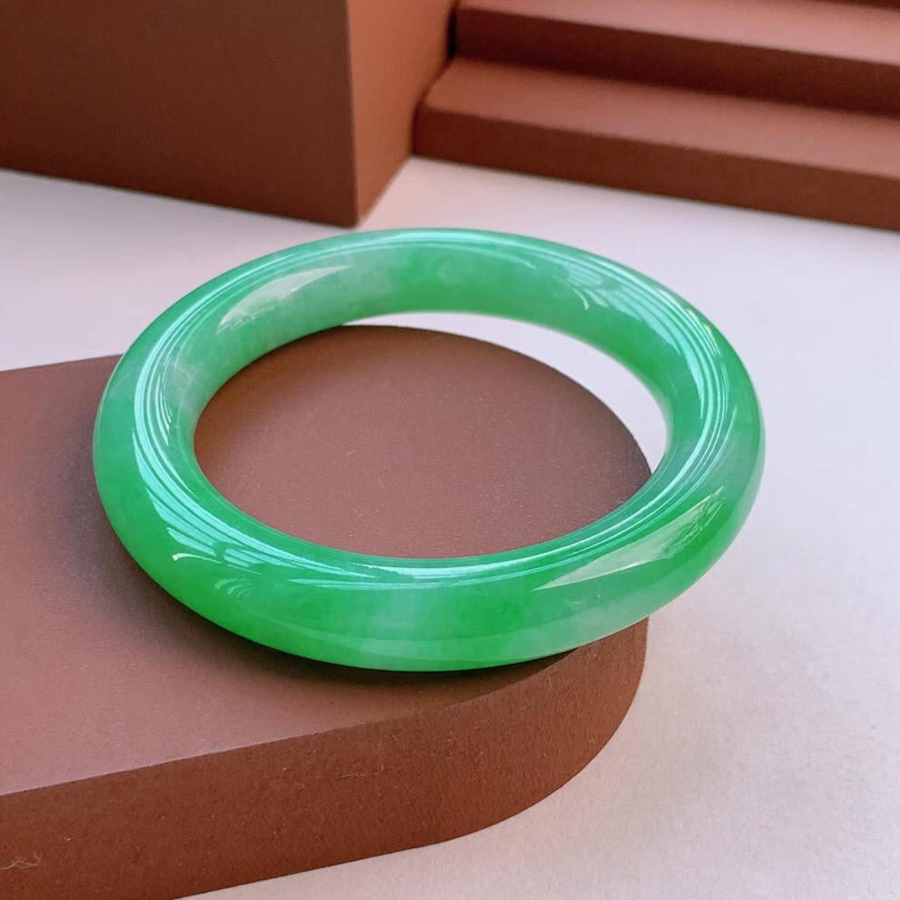 ck缅甸老坑冰种正阳绿翡翠手镯女玉圆条满阳绿贵妃绿玉镯子七夕情人节