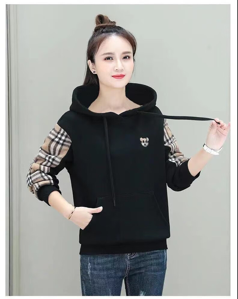 真值女装秋冬款2022秋冬季新款加绒加厚女士卫衣连帽上衣小个子格子短