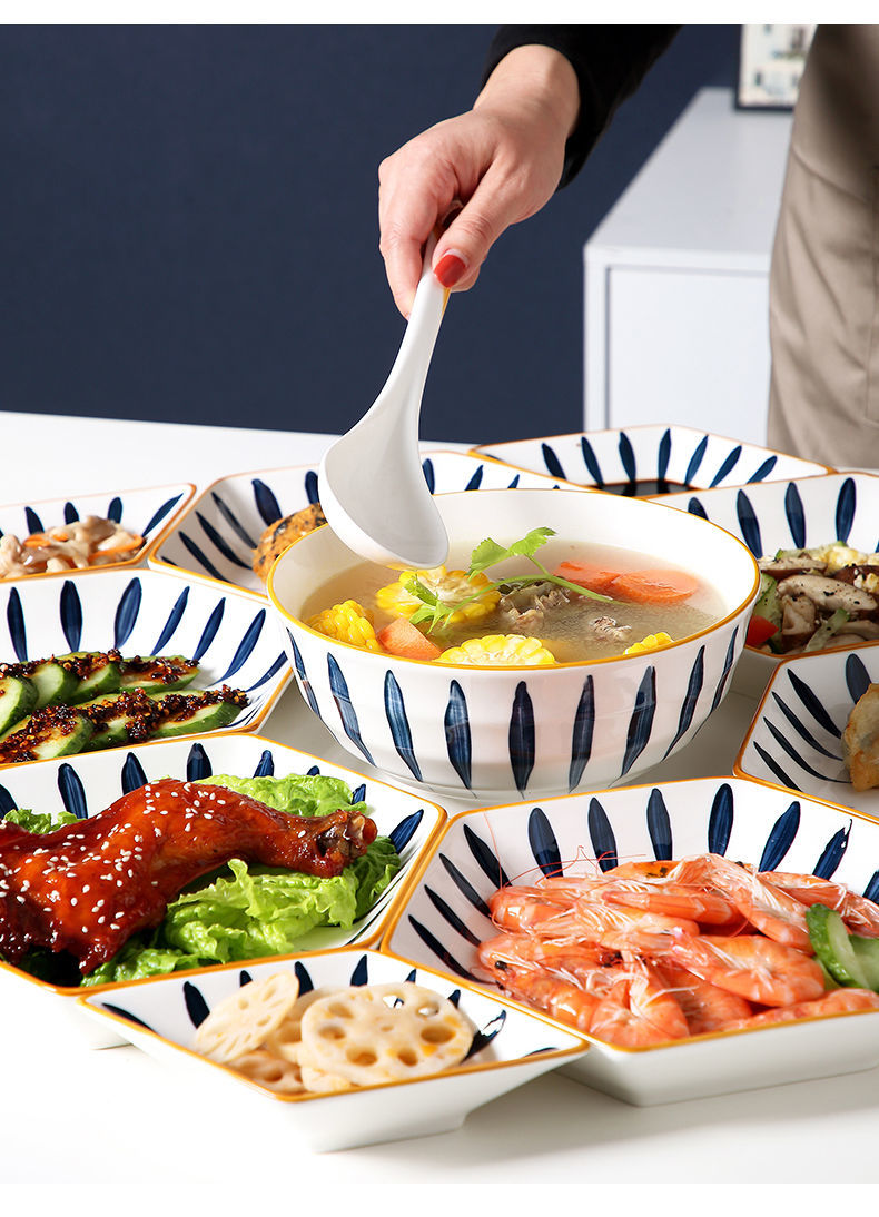 网红大团圆拼盘餐具组合家用过年陶瓷年夜饭大聚餐摆盘菜盘子套装兰草