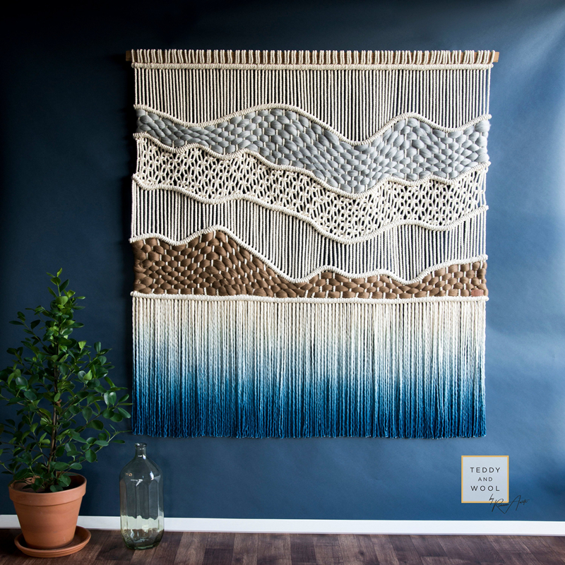 蓝北欧流苏挂毯手工编织挂毯客厅沙发背景装饰民宿软装家居70120cm