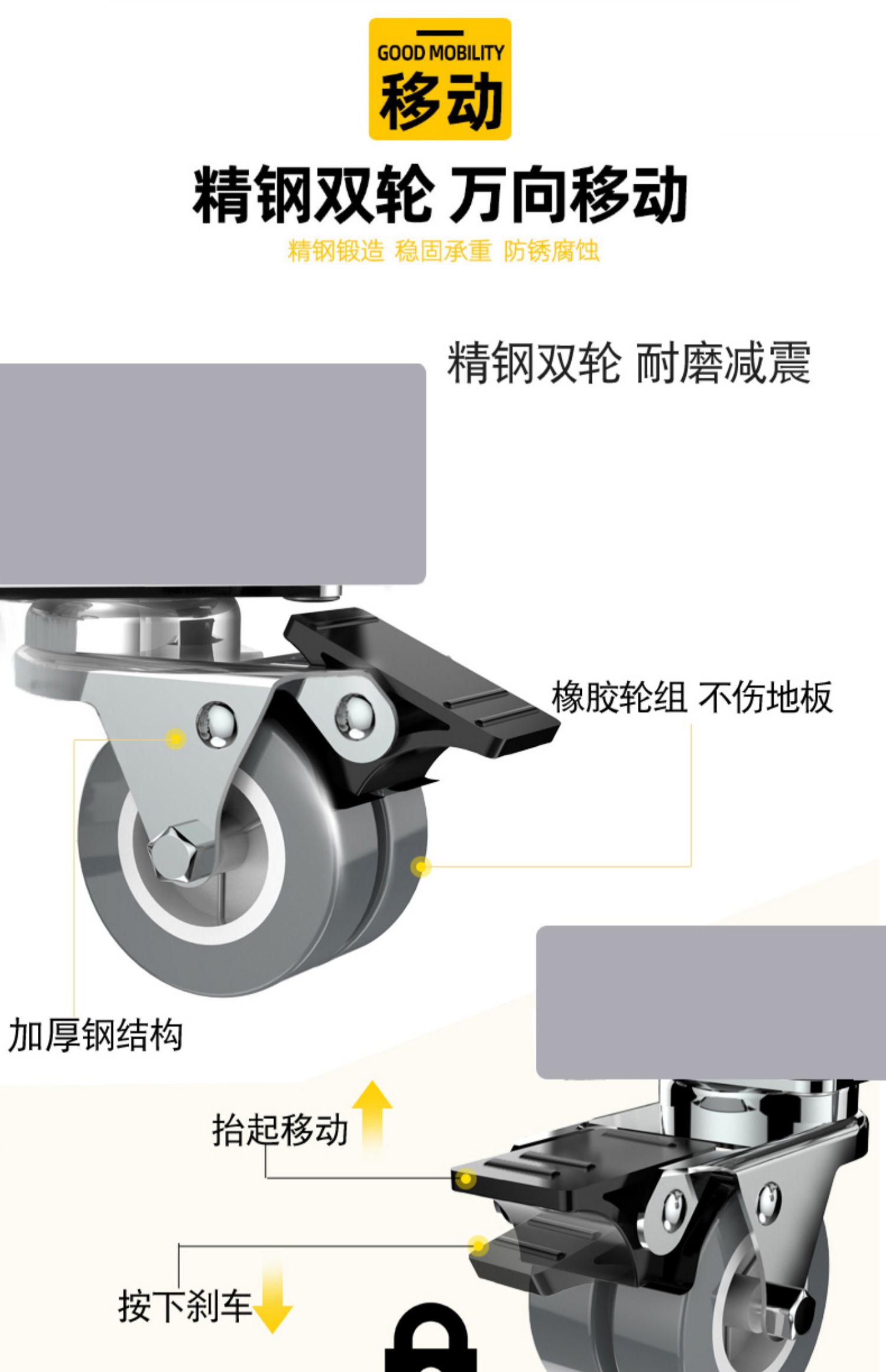 双开门冰箱底座移动架冰箱底座架通用不锈钢滑轮可移动托架带万向轮加