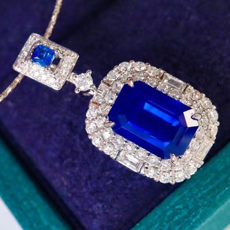 南洋半岛天然蓝宝石珠宝项链吊坠女士锁骨链18k金镶钻