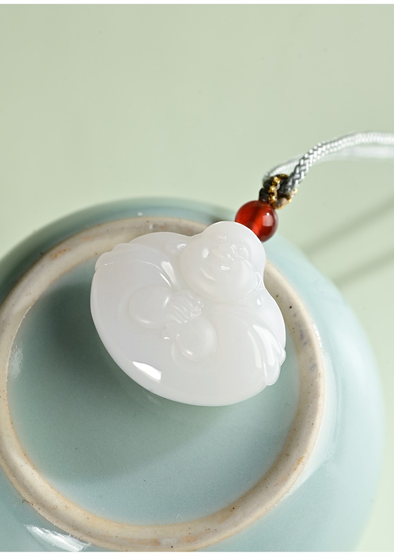 金妃希佊新疆和田玉羊脂白玉抱抱佛吊坠天然玉石佛公玉佩笑佛弥勒佛