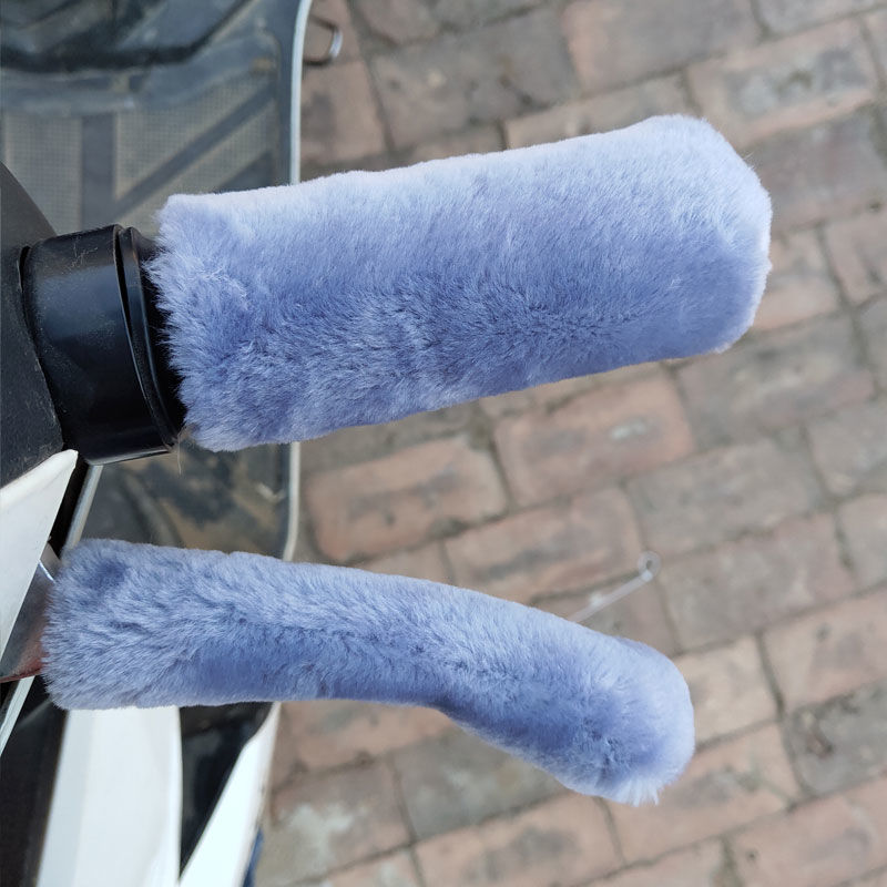 冬季电动车车把套毛绒保暖加热自行车手把套护手防寒车把把套踏板天蓝