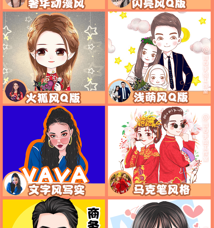 商品名称:q版定制设计卡通人物照片转漫画人像动漫情侣画头像约稿