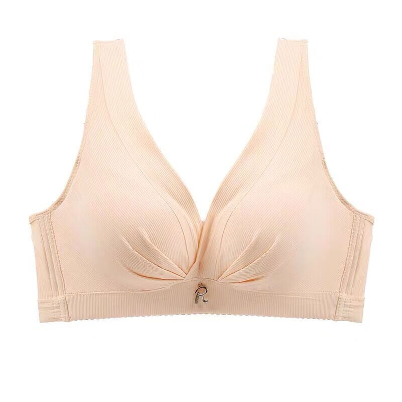 研豆无尺码内衣内衣女无钢圈深v薄款文胸大小胸胸罩黑色3680通杯中厚2