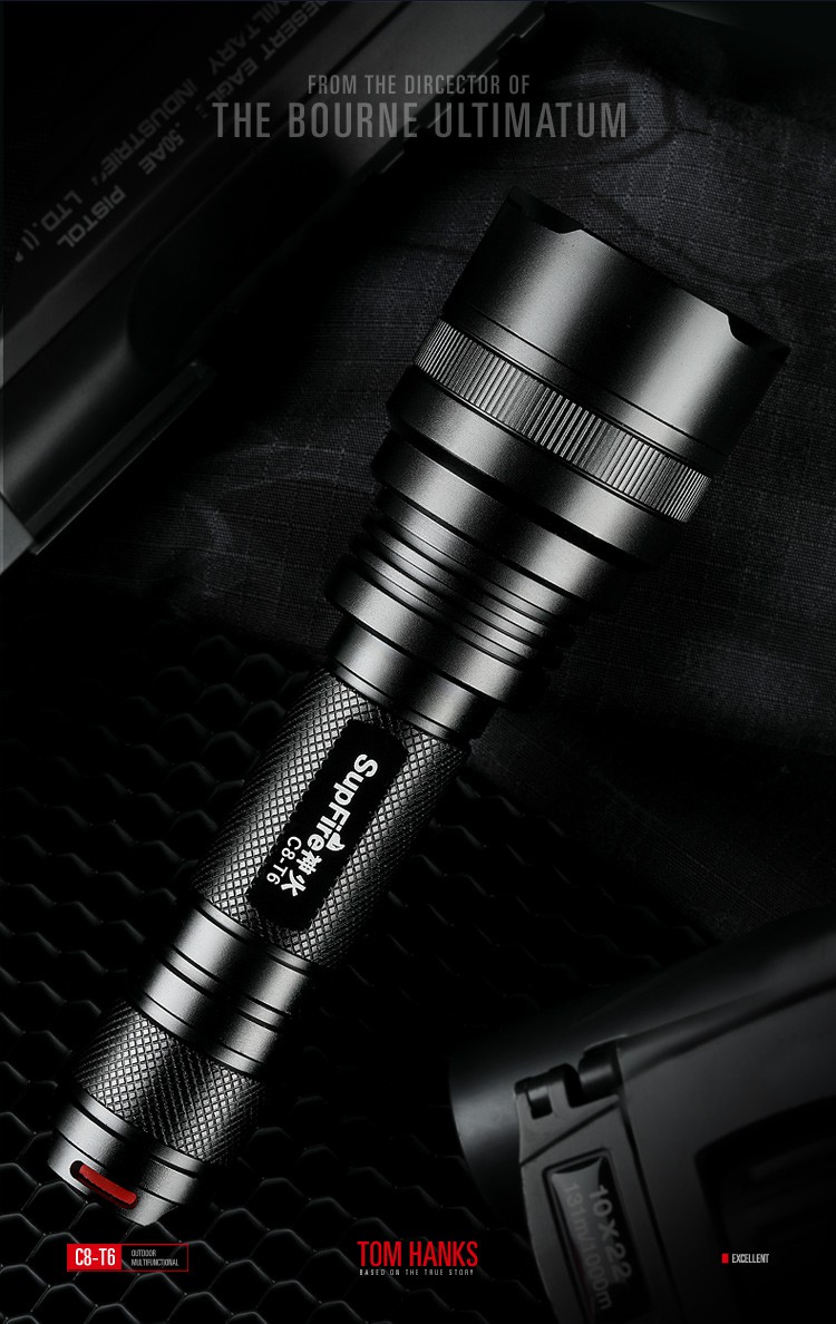 神火supfire强光手电筒远射led充电式防身灯配18650电池应急灯