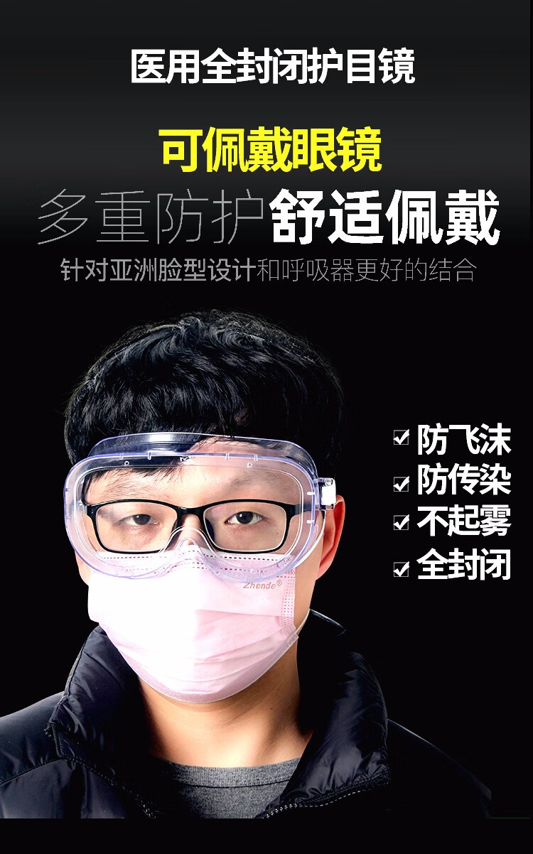 凯伦特护目眼镜隔离眼罩防疫防雾防血液体液飞溅防飞沫防风镜防尘冲击