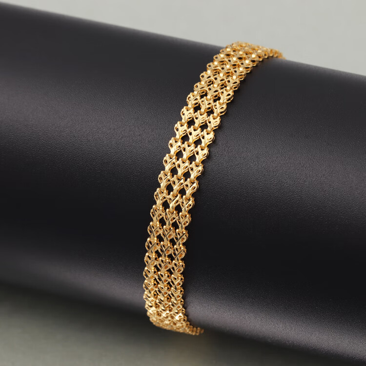 钧弘18k黄金车花宽版双层镂空花式手链k金素金手饰情人节礼物18k黄金