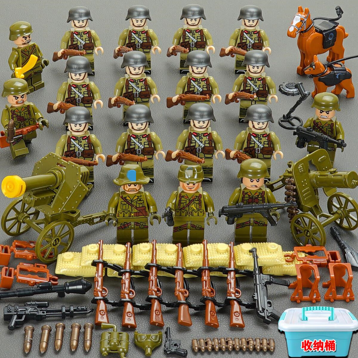 军事积木人仔德军八路军人偶模型方阵男孩子拼装士兵小人玩具 (美德苏