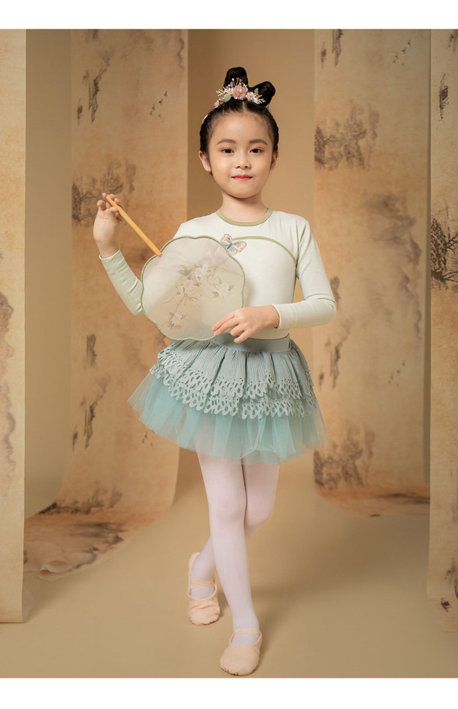 芭蕾舞裙女童裙儿童演出舞蹈纱裙幼儿中国舞舞蹈裙半身裙 西湖绿