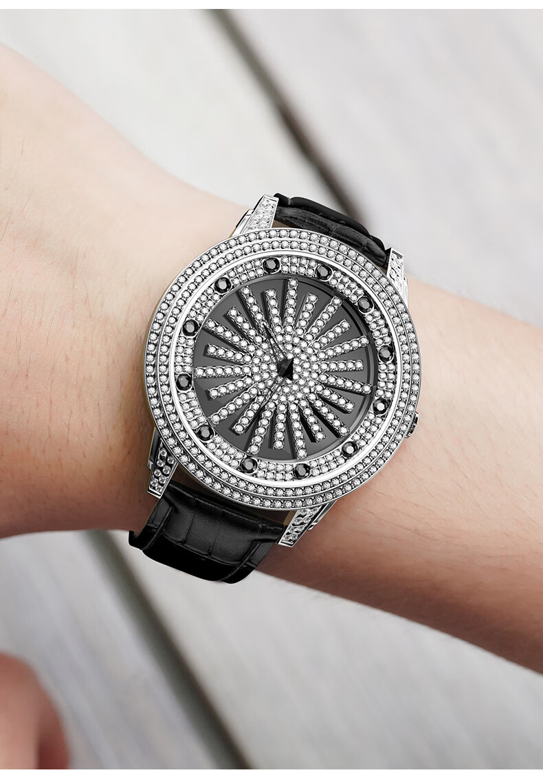 mno梦梭时来运转手表男士满天星镶钻镂空石英表抖音网红同款旋转大