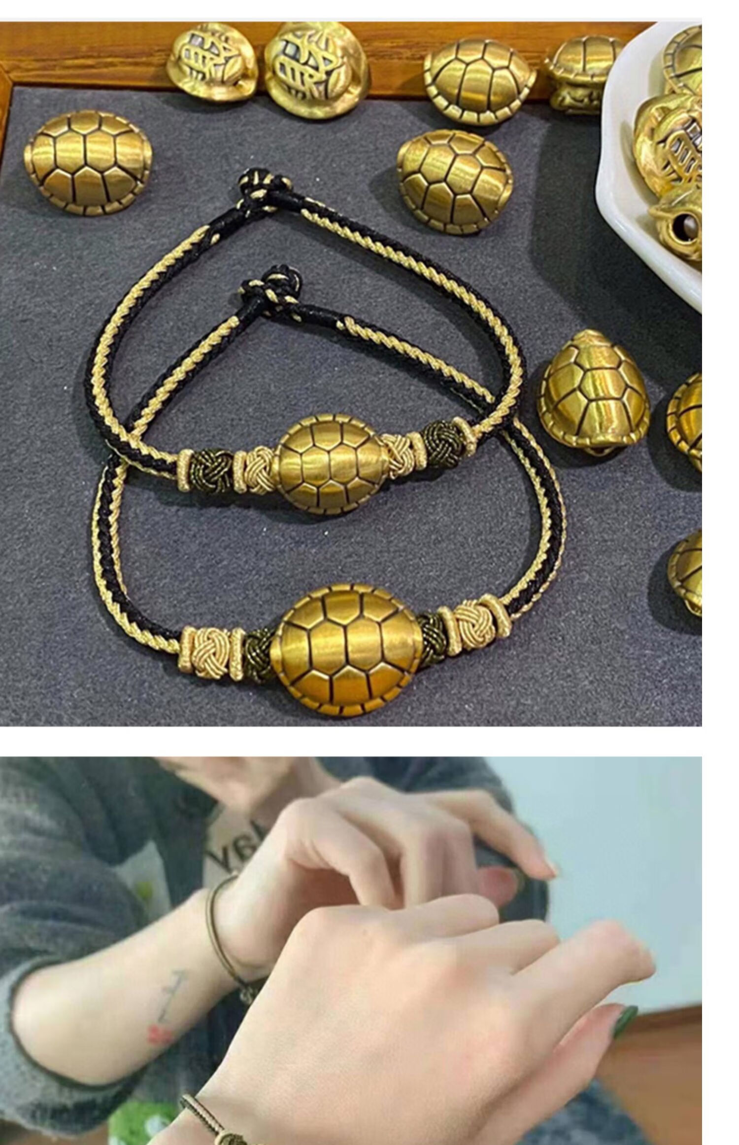 老凤凰款999足金富甲天下男女编绳手链3d硬金黄金小乌龟壳手串送节日