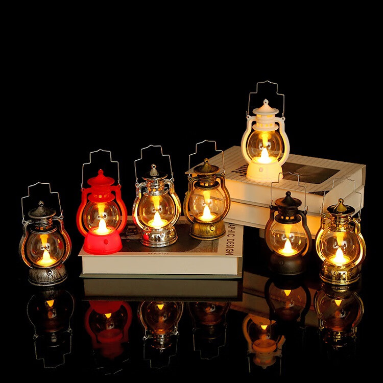 复古新款马灯led电子蜡烛马灯创意风灯宫灯手提灯煤油灯造型 铜金色 2