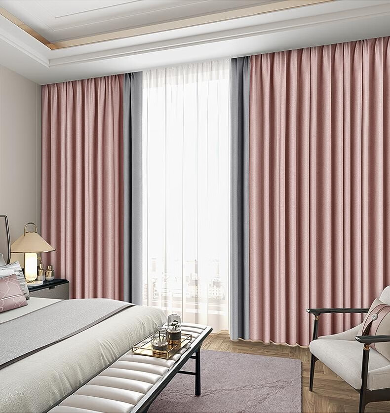 中式轻奢双拼色窗帘2021年新款客厅卧室全遮光现代简约2020北欧风浅灰