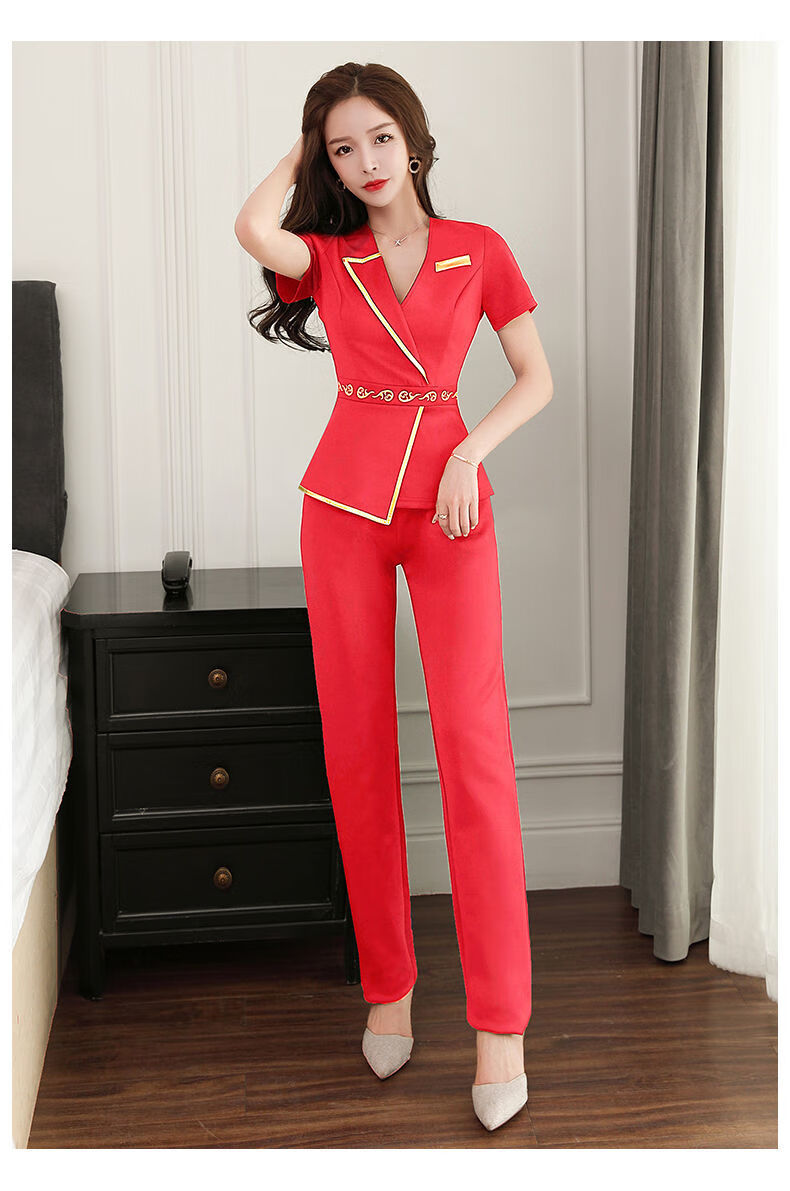 语贝集 夏天穿的洗浴按摩工装旗袍套装足浴足疗技师工作服女2022新款