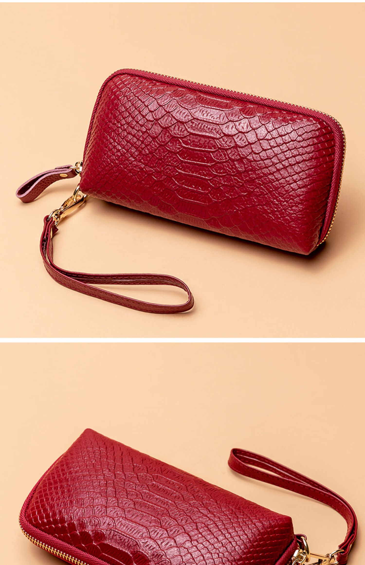 andseeyou品牌手拿包女新款气质手拿包女士纹头层牛皮手机拉链包手包